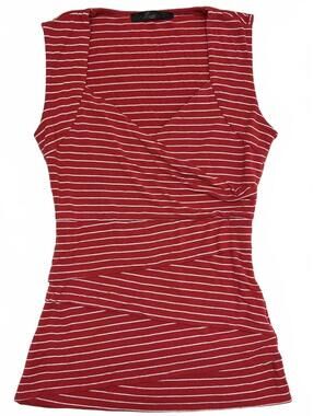 Vintage Coral White Striped V Neck Sleeveless Fitted Top Layered Design Sz XS